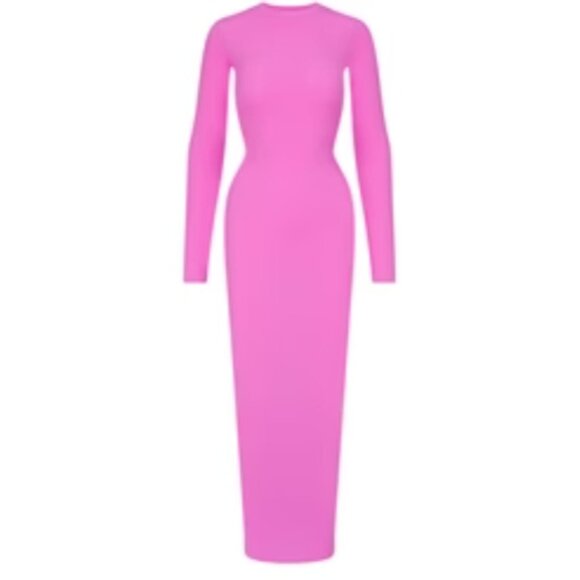 NWT SOLD OUT! SKIMS FITS EVERYBODY LONG SLEEVE MAXI DRESS NEON ORCHID SZ LARGE - Picture 2 of 7